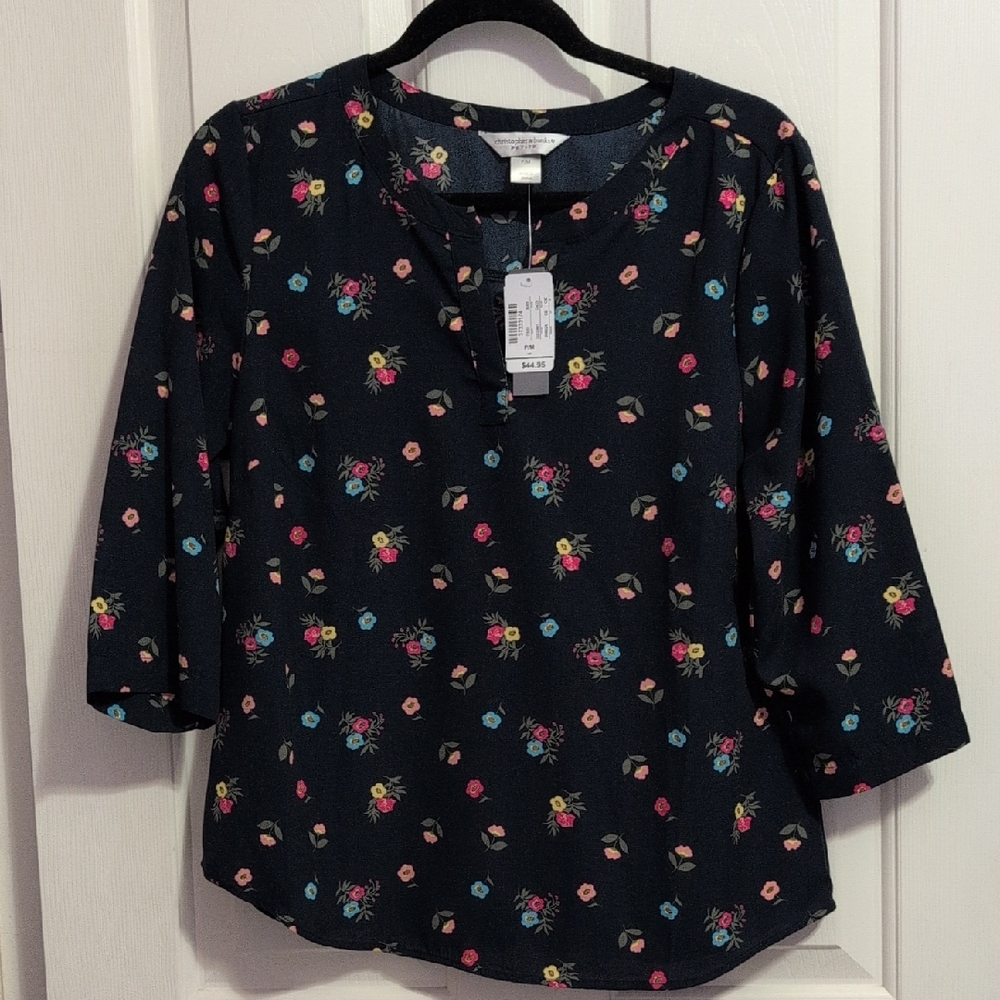 Christopher & Banks Navy Floral Blouse